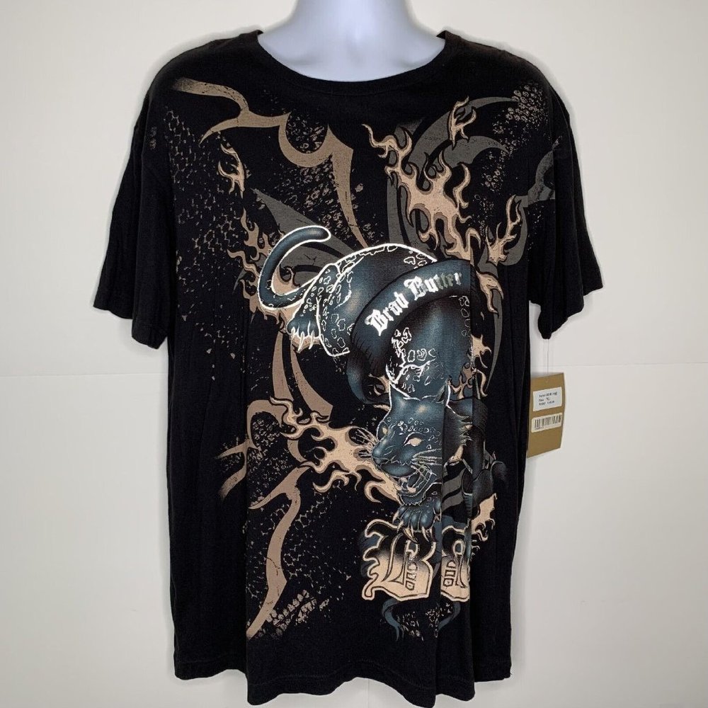 NWT Brad Butter Women's T-Shirt Electric Leopards Print, Black Short Sleeve XL